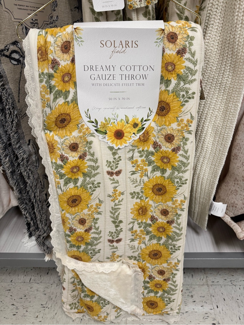 Solaris Field Cream & Yellow Sunflower Cotton Gauze Throw